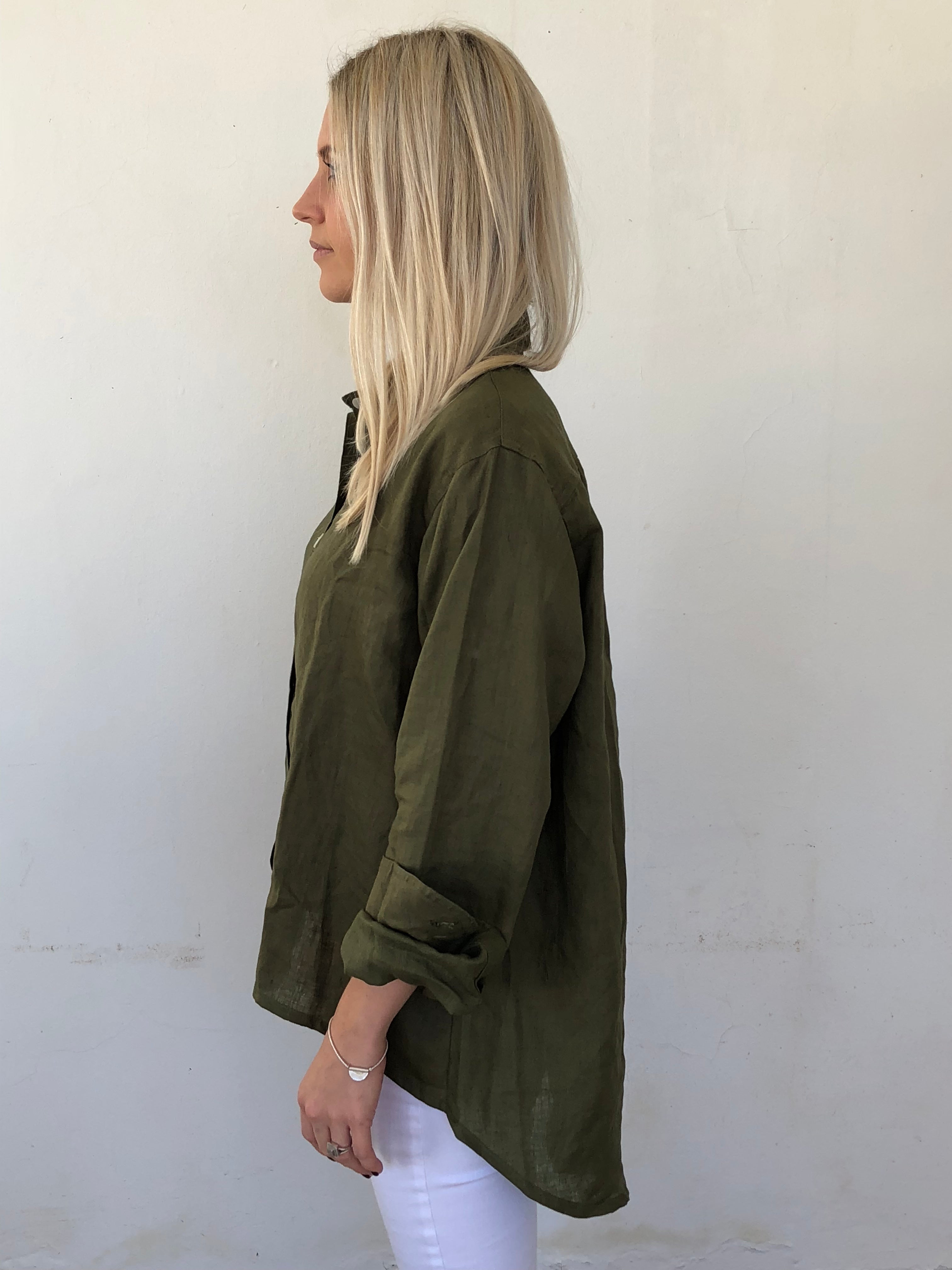 Linen Shirt Olive Green Woven Green
